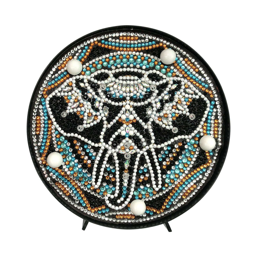 Runde Mandala-Elefant Diamond Painting Lampe mit schwarzem Elefantenmotiv