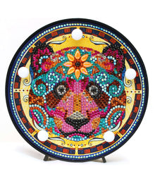 Runde Mandala-Bär Diamond Painting Lampe mit buntem Bärenmotiv