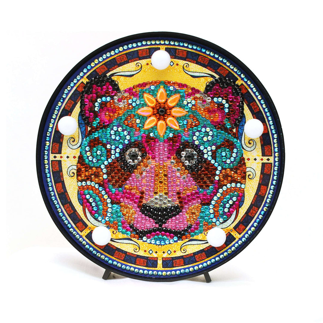 Runde Mandala-Bär Diamond Painting Lampe mit buntem Bärenmotiv