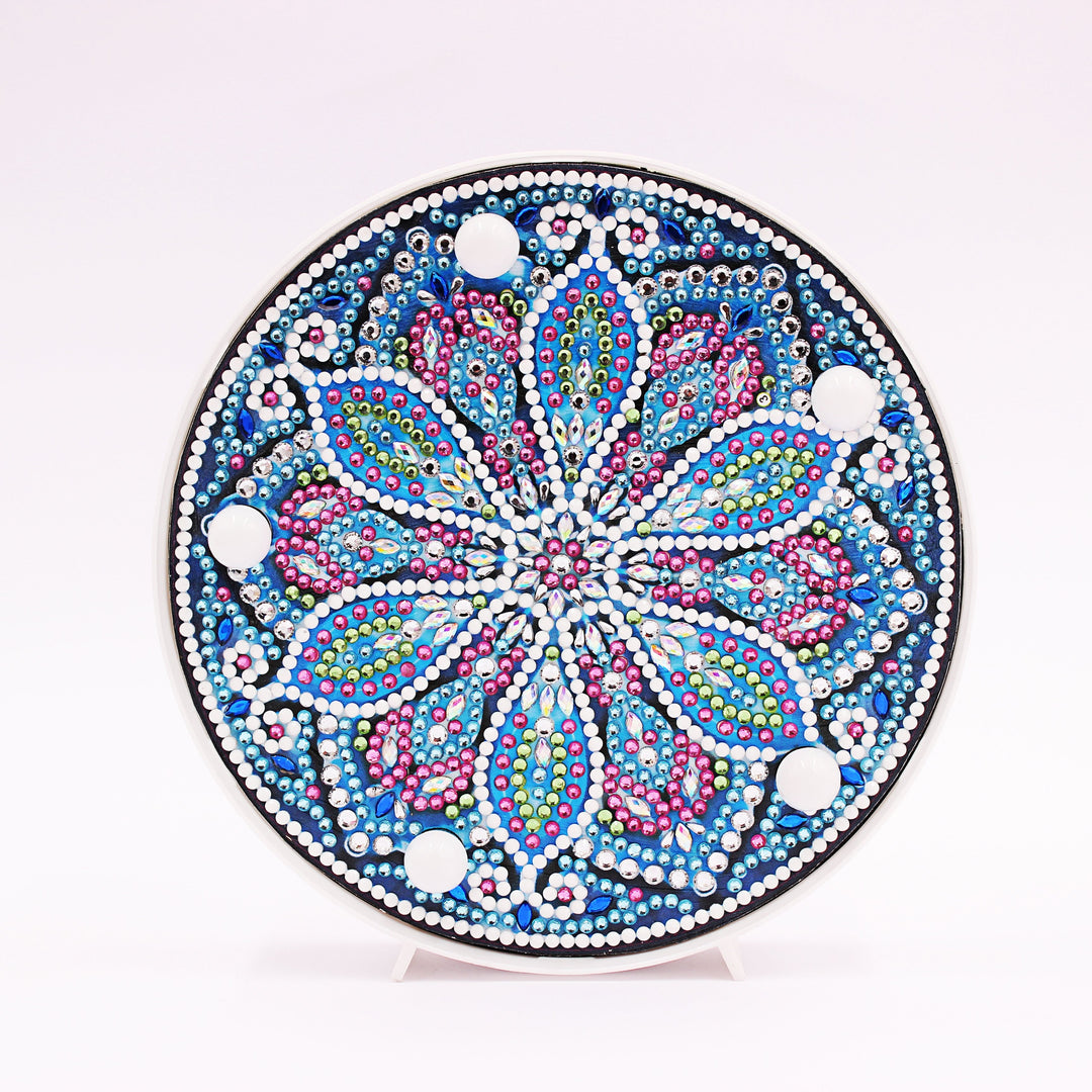 Runde Mandala-Blume Diamond Painting Lampe in Blau Pink und Grün