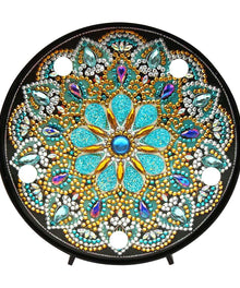 Runde Mandala-Blumendesign Diamond Painting Lampe in Türkis und Gold