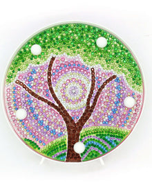 Runde Grüner Baum Diamond Painting Lampe mit grünem Naturmotiv