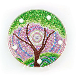 Runde Grüner Baum Diamond Painting Lampe mit grünem Naturmotiv