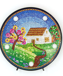 Runde Mandala-Haus Diamond Painting Lampe mit Gartenmotiv