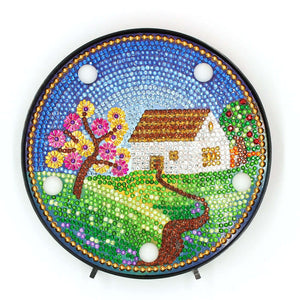Runde Mandala-Haus Diamond Painting Lampe mit Gartenmotiv