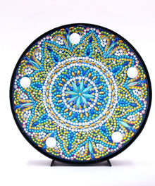 Runde Mandala-Kristall Diamond Painting Lampe in Blau Grün und Gold
