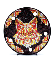 Runde Mandala-Fuchs Diamond Painting Lampe in Rot Gold und Schwarz