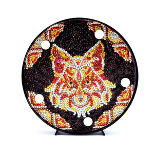 Runde Mandala-Fuchs Diamond Painting Lampe in Rot Gold und Schwarz