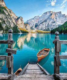 Bergsee mit Boot Diamond Painting