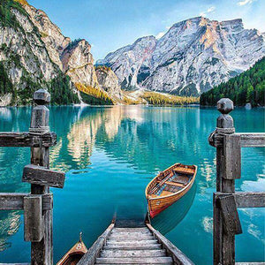 Bergsee mit Boot Diamond Painting