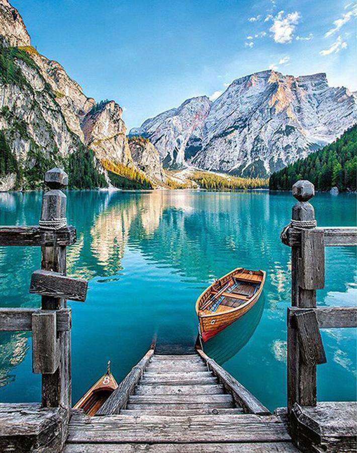 Bergsee mit Boot Diamond Painting