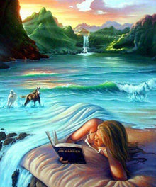 Lesende Frau am Meer Diamond Painting