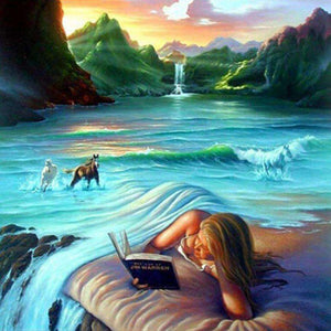 Lesende Frau am Meer Diamond Painting