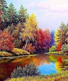 Waldsee im Herbst Diamond Painting