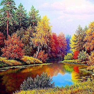 Waldsee im Herbst Diamond Painting