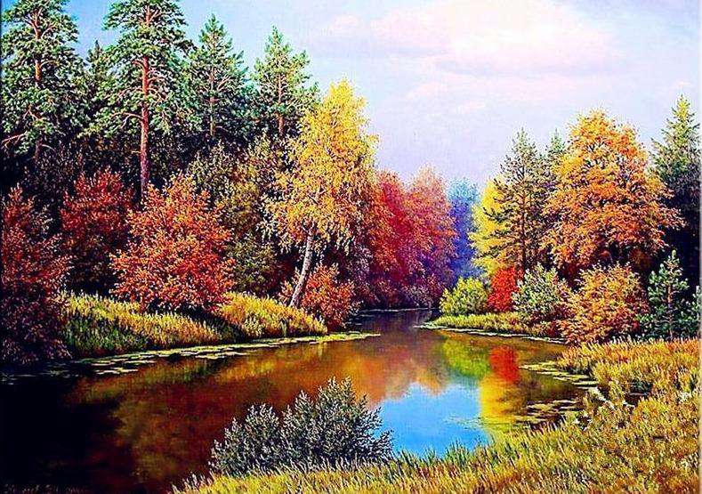 Waldsee im Herbst Diamond Painting