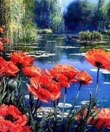 Meer mit roten Blumen Diamond Painting
