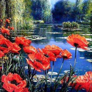 Meer mit roten Blumen Diamond Painting