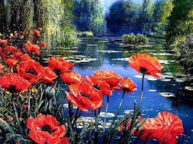 Meer mit roten Blumen Diamond Painting