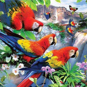 Papageien am Wasserfall Diamond Painting