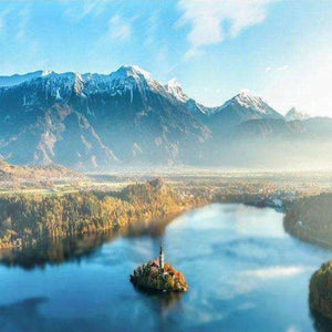 Morgennebel Gebirgssee Diamond Painting Motiv