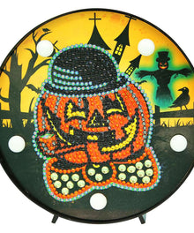 Runde Mr. Kürbis Diamond Painting Lampe mit Halloween-Hintergrund
