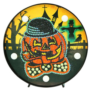 Runde Mr. Kürbis Diamond Painting Lampe mit Halloween-Hintergrund
