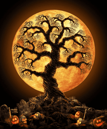 Halloween Baum bei Vollmond Diamond Painting Motiv
