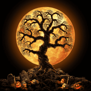 Halloween Baum bei Vollmond Diamond Painting Motiv