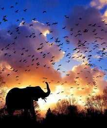 Morgen in Afrika mit Elefant Diamond Painting Motiv