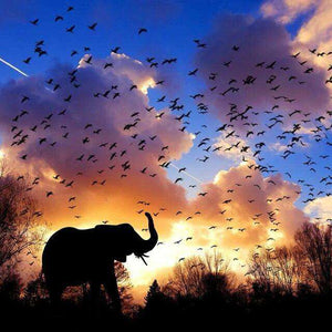 Morgen in Afrika mit Elefant Diamond Painting Motiv