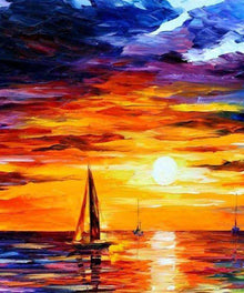 Segelboote bei Sonnenuntergang Diamond Painting Motiv