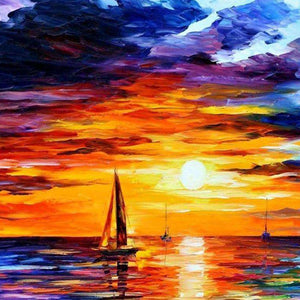 Segelboote bei Sonnenuntergang Diamond Painting Motiv