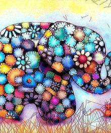 Bunter Elefant mit Blumen Diamond Painting Motiv