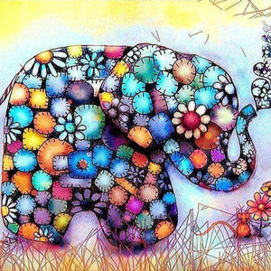 Bunter Elefant mit Blumen Diamond Painting Motiv