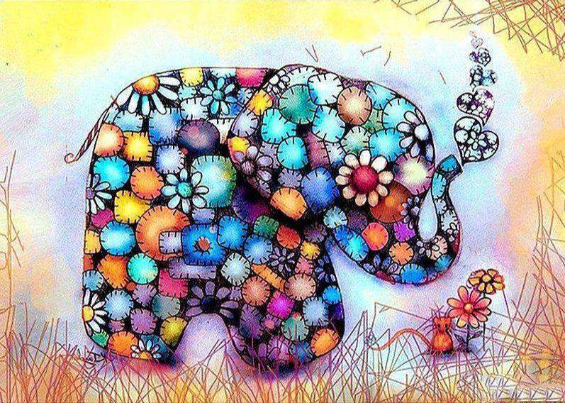 Bunter Elefant mit Blumen Diamond Painting Motiv
