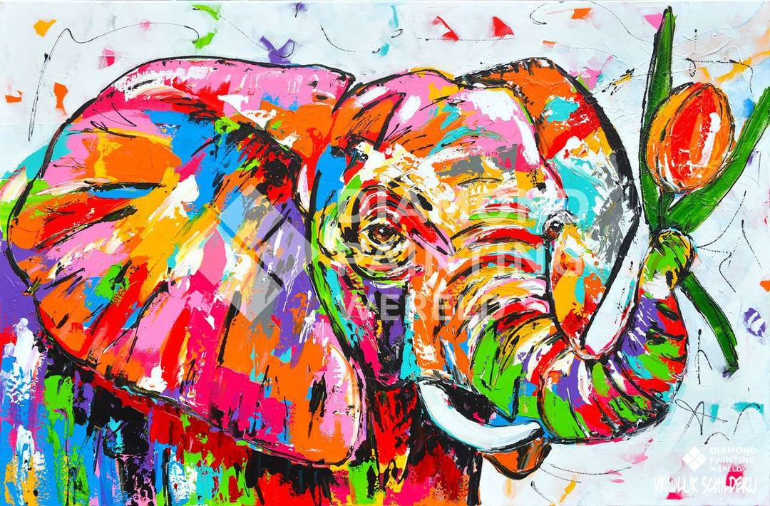 Elefant mit Tulpe | Exklusiv bei Diamond Painting World