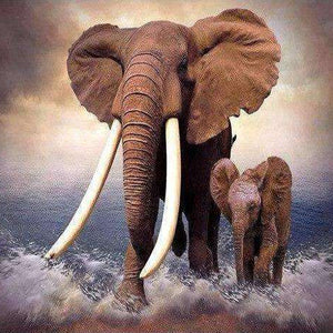 Elefant mit Kalb im Wasser Diamond Painting Motiv