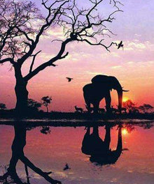 Elefantensilhouette am Wasser Diamond Painting Motiv