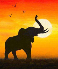 Elefant bei Sonnenuntergang in Afrika Diamond Painting Motiv