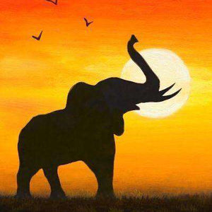 Elefant bei Sonnenuntergang in Afrika Diamond Painting Motiv