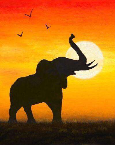Elefant bei Sonnenuntergang in Afrika Diamond Painting Motiv