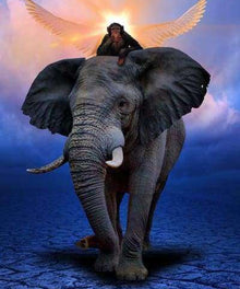 Elefant und Affe mit Flügeln Diamond Painting Motiv