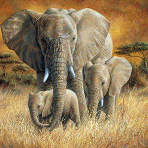 Elefantenfamilie im Gras Diamond Painting Motiv