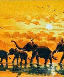 Elefanten am Wasser Sonnenuntergang Diamond Painting Motiv