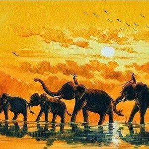 Elefanten am Wasser Sonnenuntergang Diamond Painting Motiv