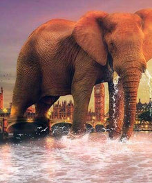 Elefant in London an der Themse Diamond Painting Motiv
