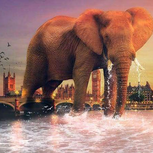 Elefant in London an der Themse Diamond Painting Motiv