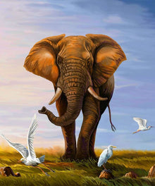 Elefant mit Vögeln Diamond Painting Motiv