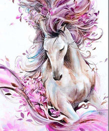 Weißes Pferd mit Blumen Diamond Painting Motiv